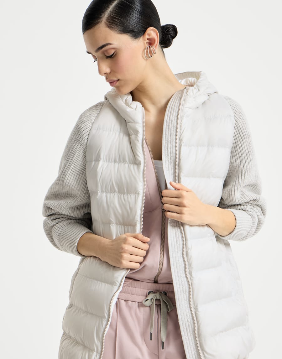 Nylon hooded down jacket Light Grey Woman - Brunello Cucinelli