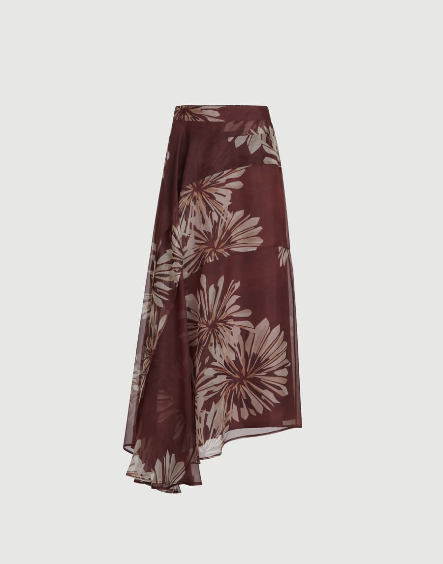 Bloom print fluid skirt Bordeaux Woman - Brunello Cucinelli