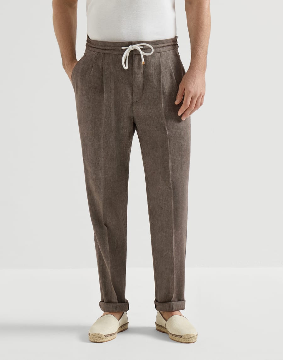 Trousers with drawstring and double pleats Hazelnut Man - Brunello Cucinelli
