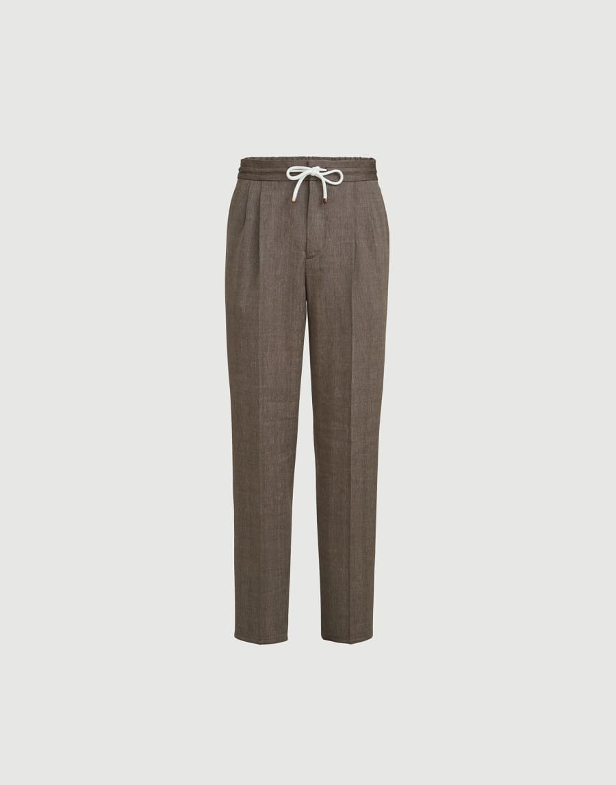 Trousers with drawstring and double pleats Hazelnut Man - Brunello Cucinelli