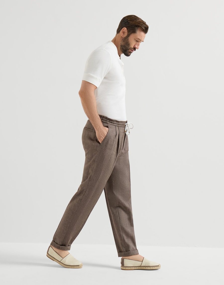 Trousers with drawstring and double pleats Hazelnut Man - Brunello Cucinelli