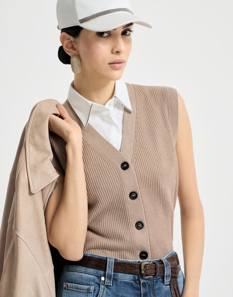 Cashmere knit vest Light Brown Woman - Brunello Cucinelli