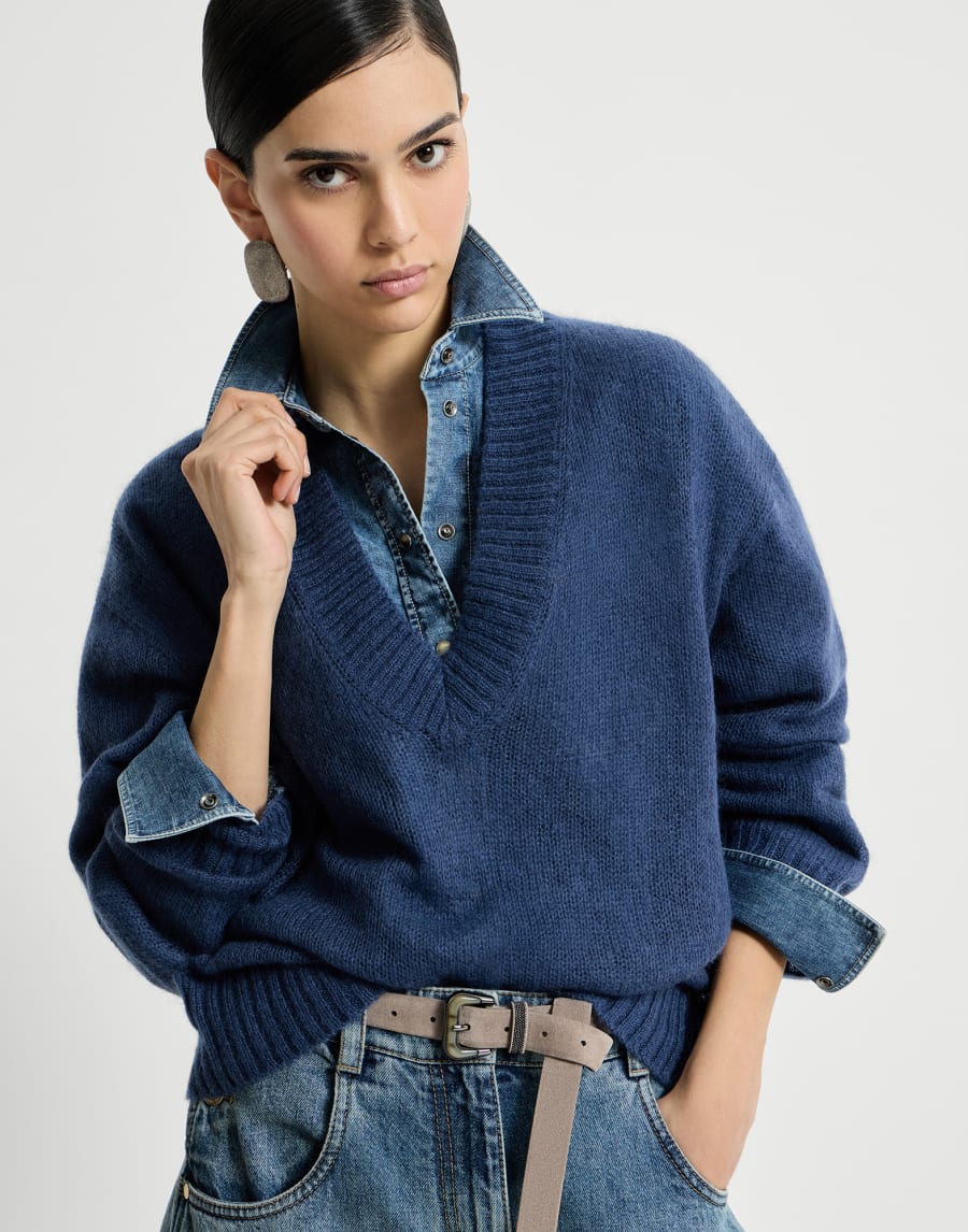 Virgin wool and mohair sweater Blue Woman - Brunello Cucinelli