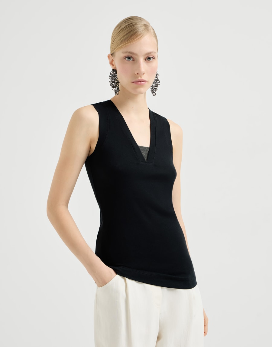 リブジャージー トップ ブラック レディース - Brunello Cucinelli