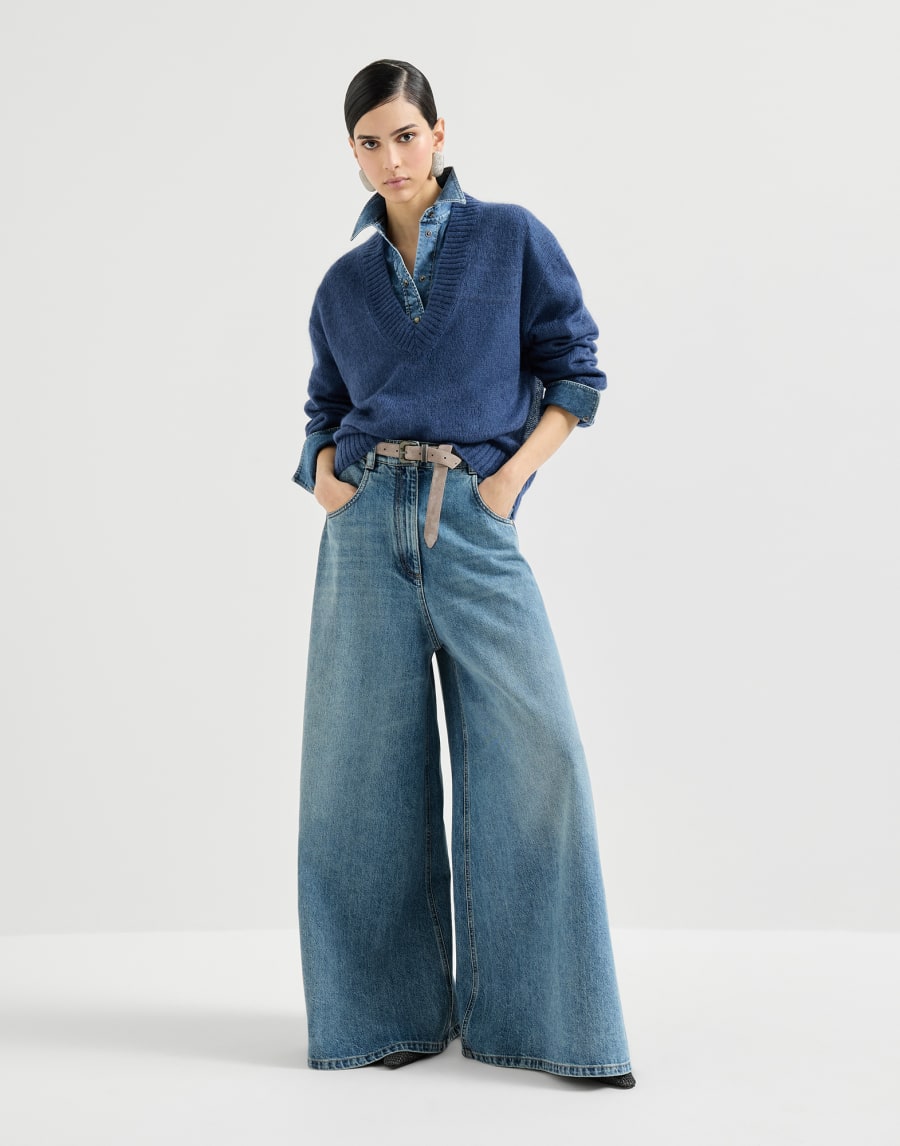 Virgin wool and mohair sweater Blue Woman - Brunello Cucinelli