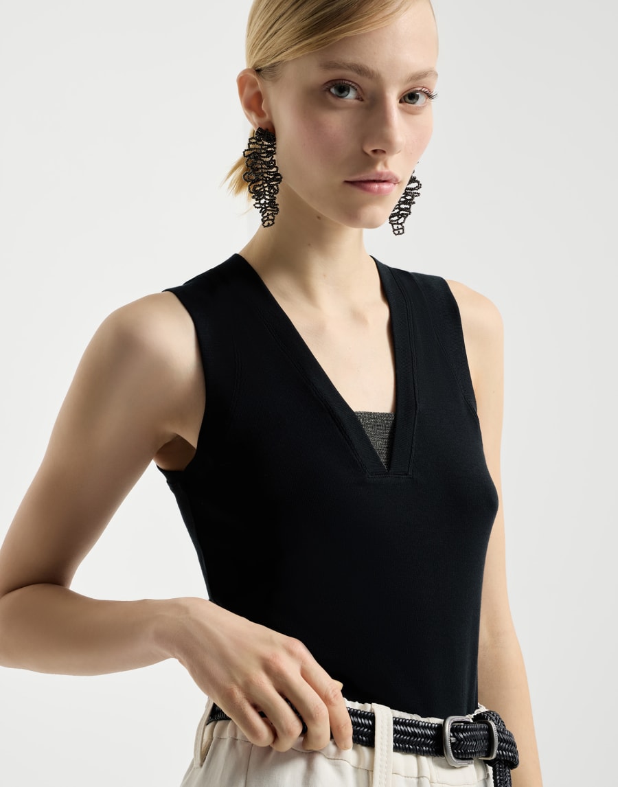 リブジャージー トップ ブラック レディース - Brunello Cucinelli