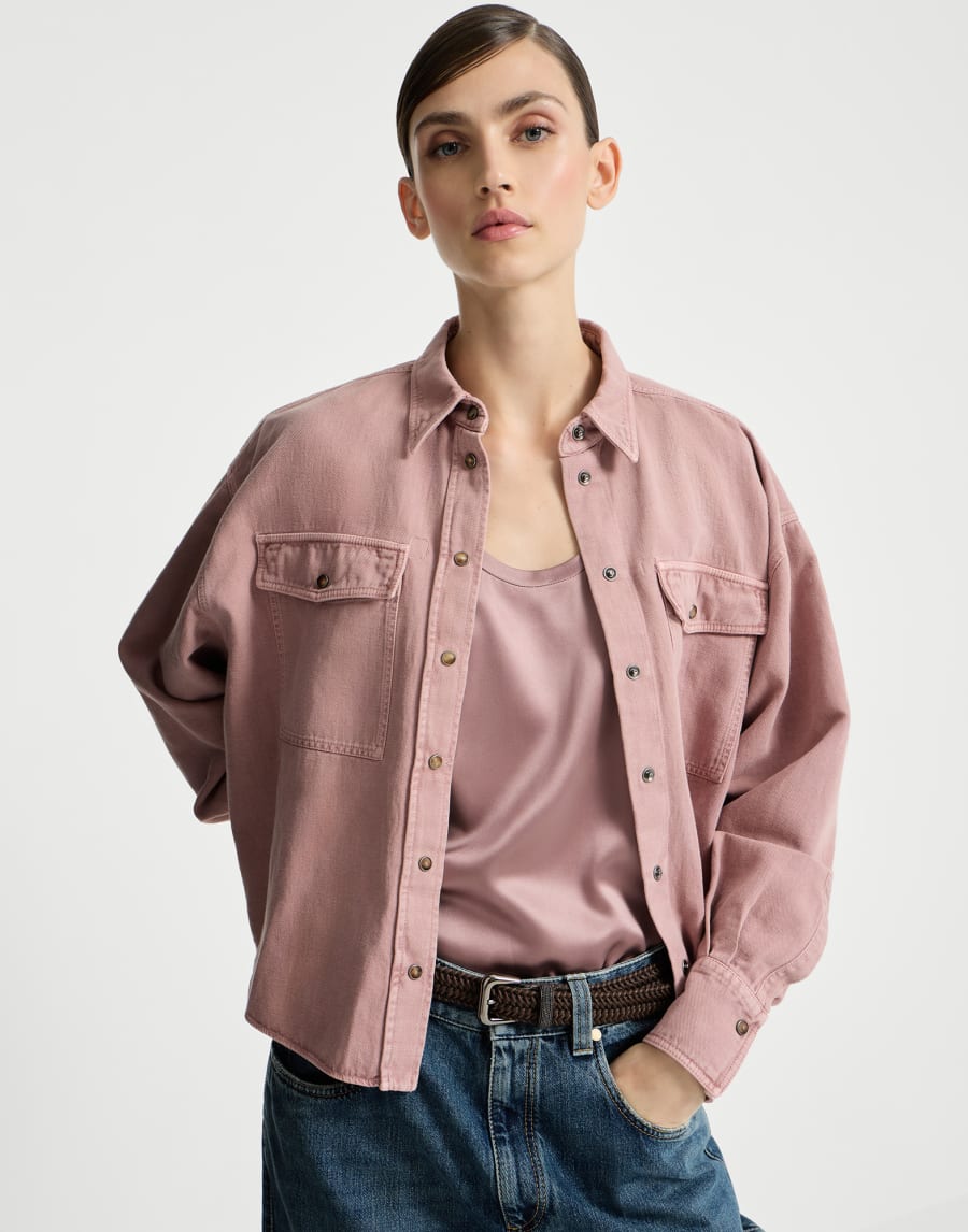 Garment-dyed cover shirt Pink Woman - Brunello Cucinelli
