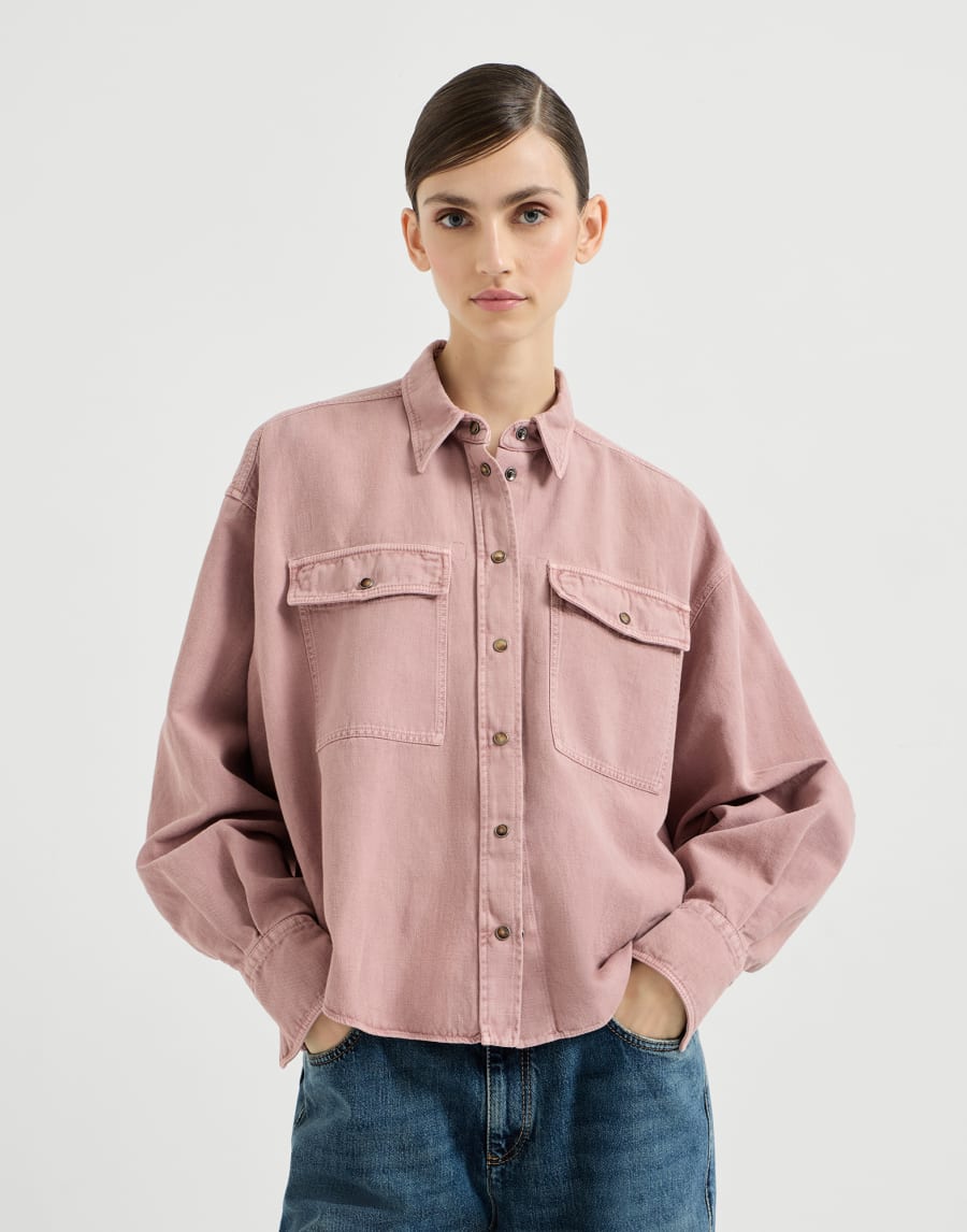 Garment-dyed cover shirt Pink Woman - Brunello Cucinelli