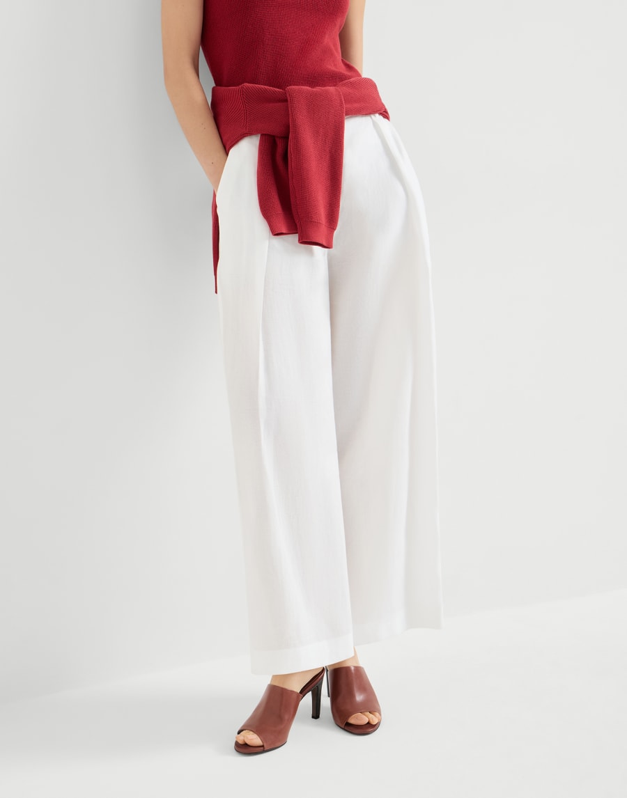 Pleated A-Line trousers White Woman - Brunello Cucinelli