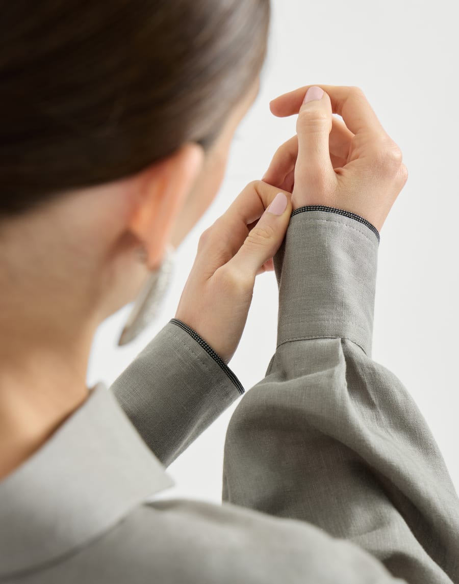 Linen shirt with monili Khaki Woman - Brunello Cucinelli