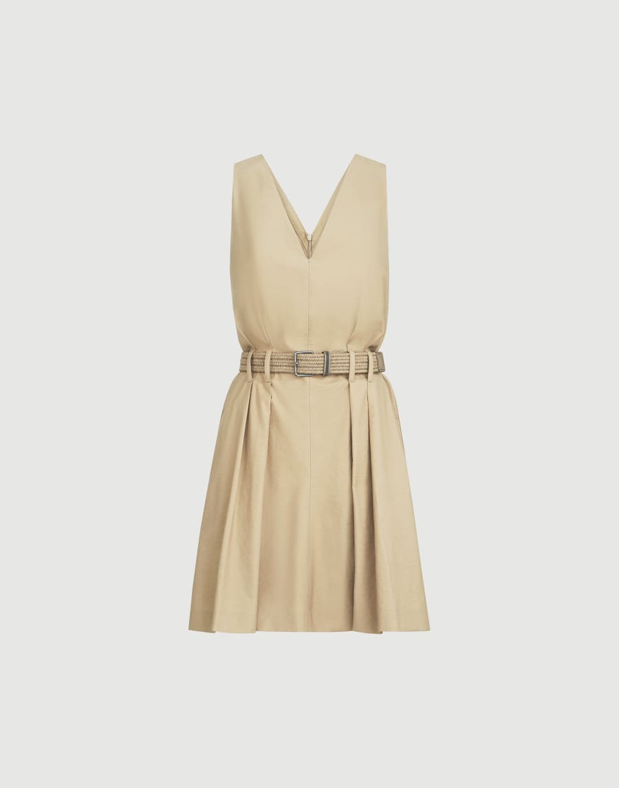 Twill belted dress Beige Woman - Brunello Cucinelli