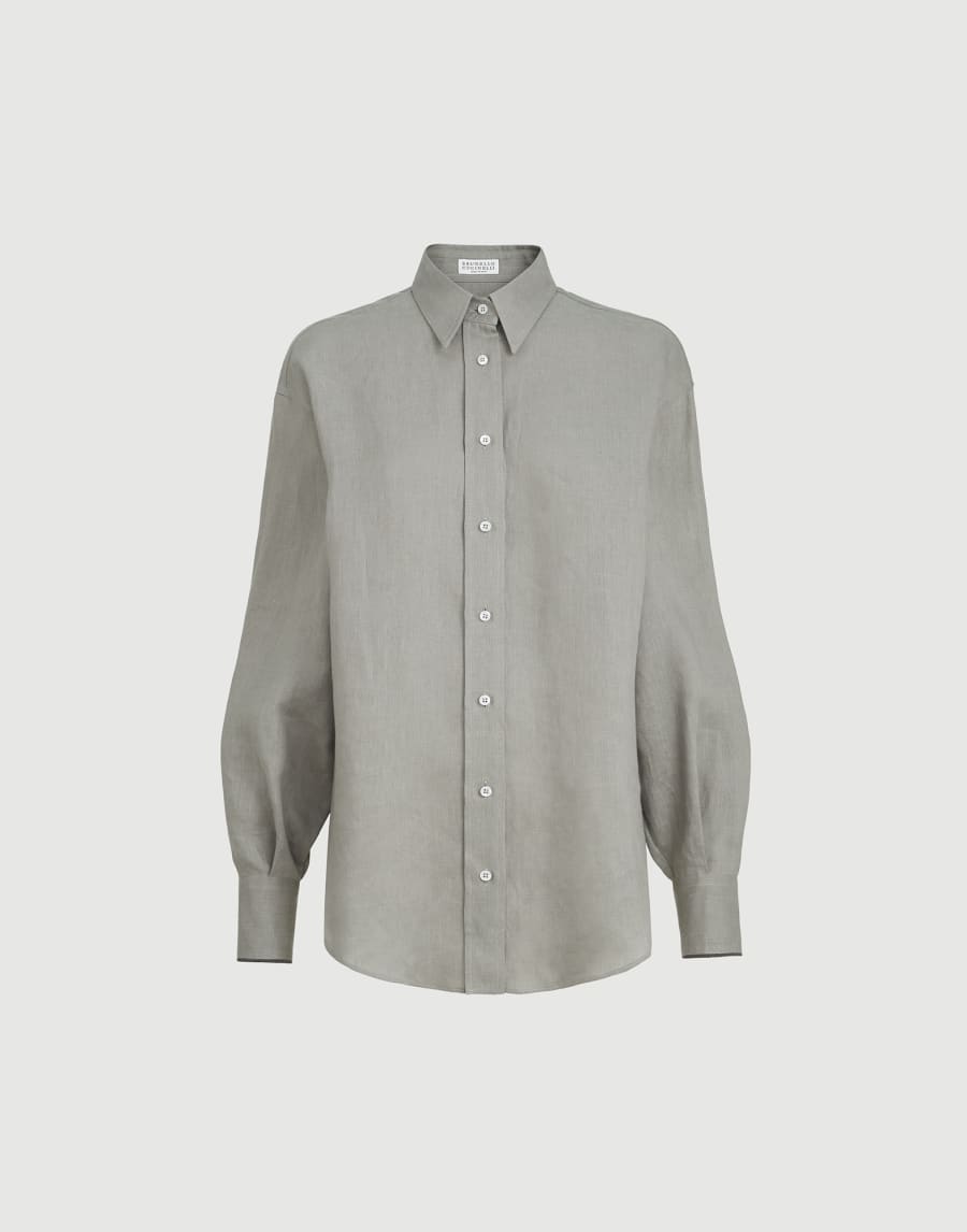 Linen shirt with monili Khaki Woman - Brunello Cucinelli