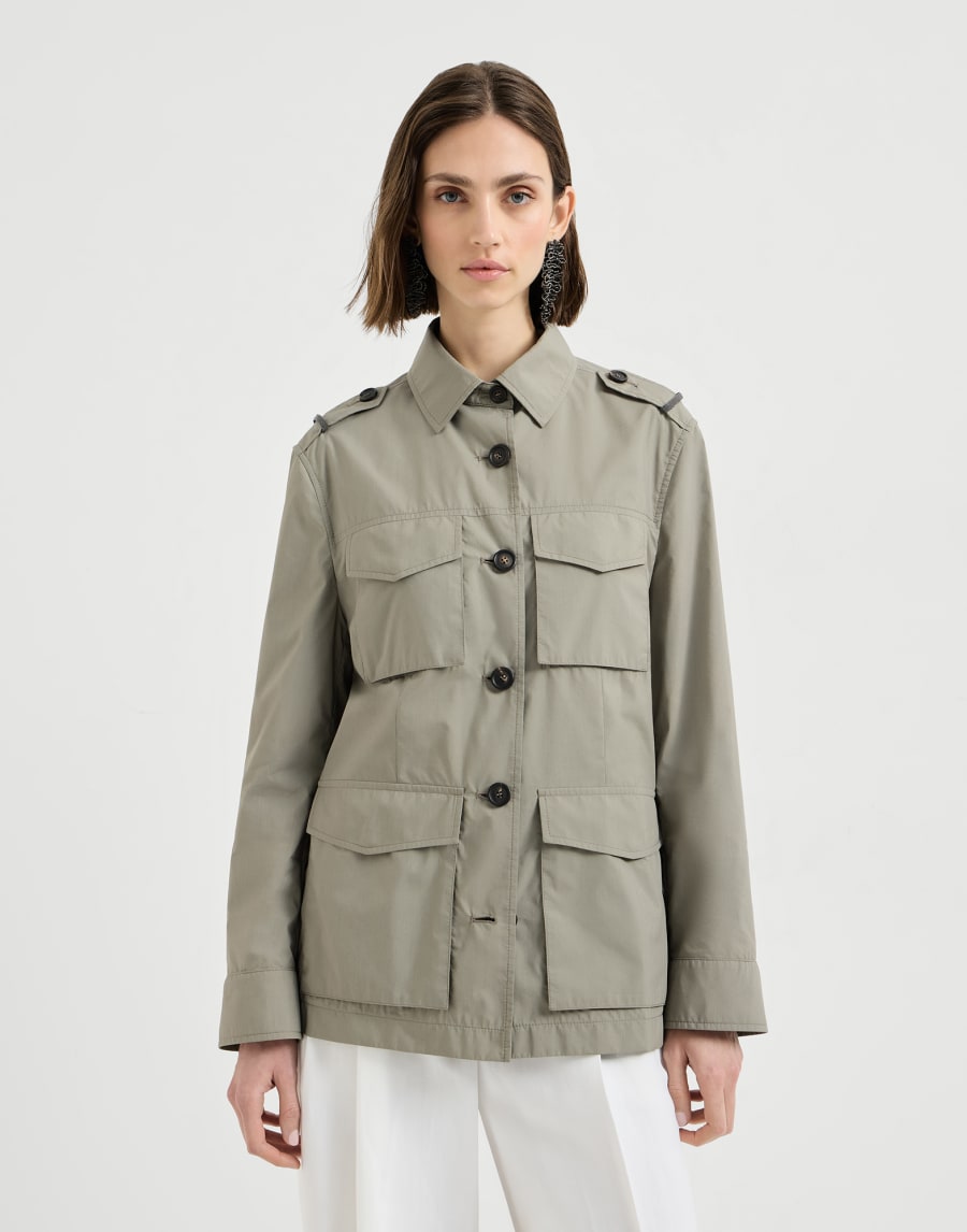 Outerwear with monili Khaki Woman - Brunello Cucinelli