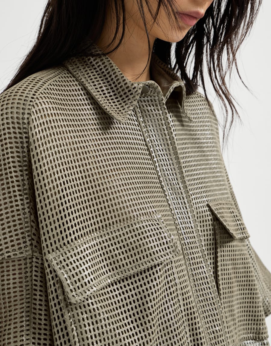 Sparkling leather net shirt Khaki Woman - Brunello Cucinelli