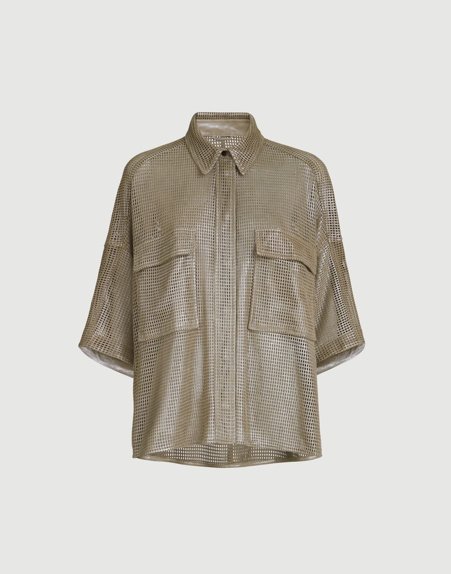 Sparkling leather net shirt Khaki Woman - Brunello Cucinelli