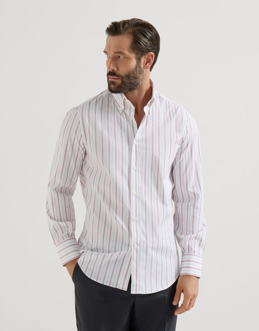 Camisa de popelina a rayas Blanco Hombre - Brunello Cucinelli