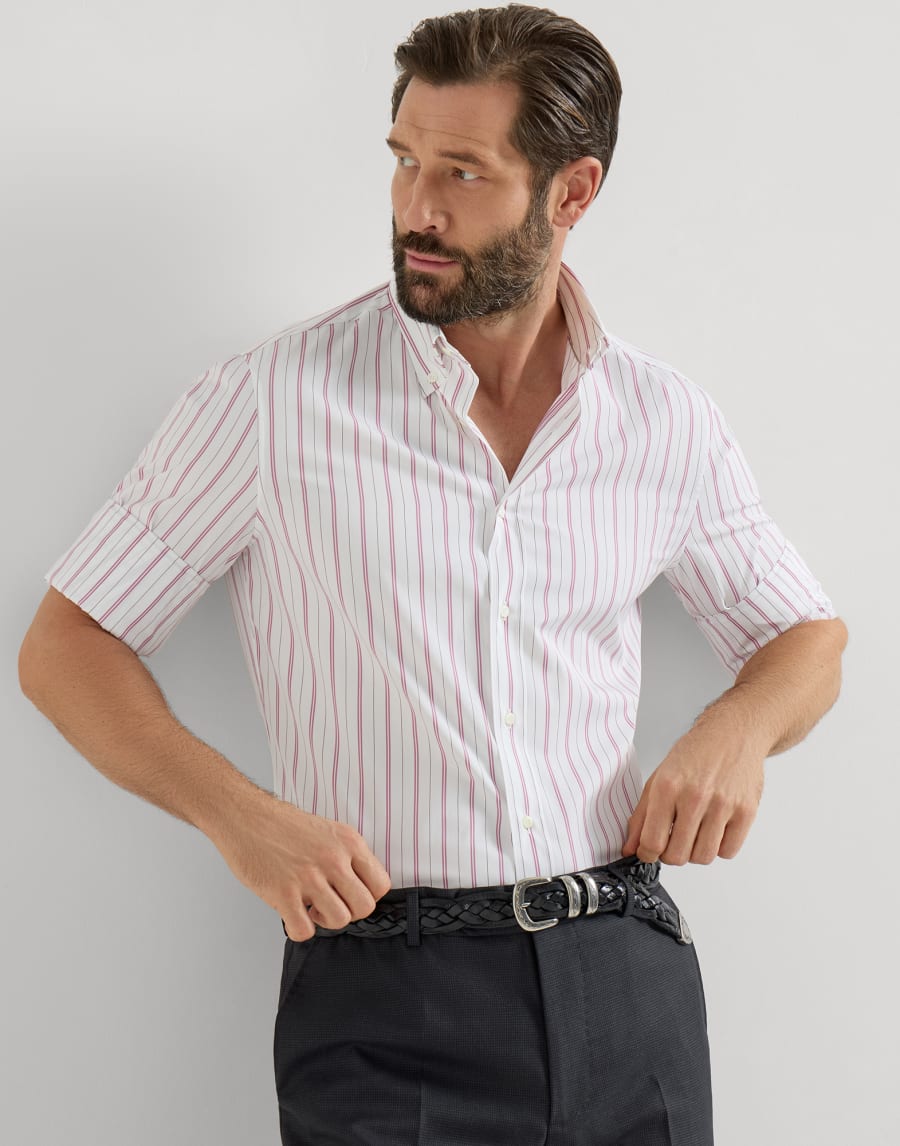 Camisa de popelina a rayas Blanco Hombre - Brunello Cucinelli