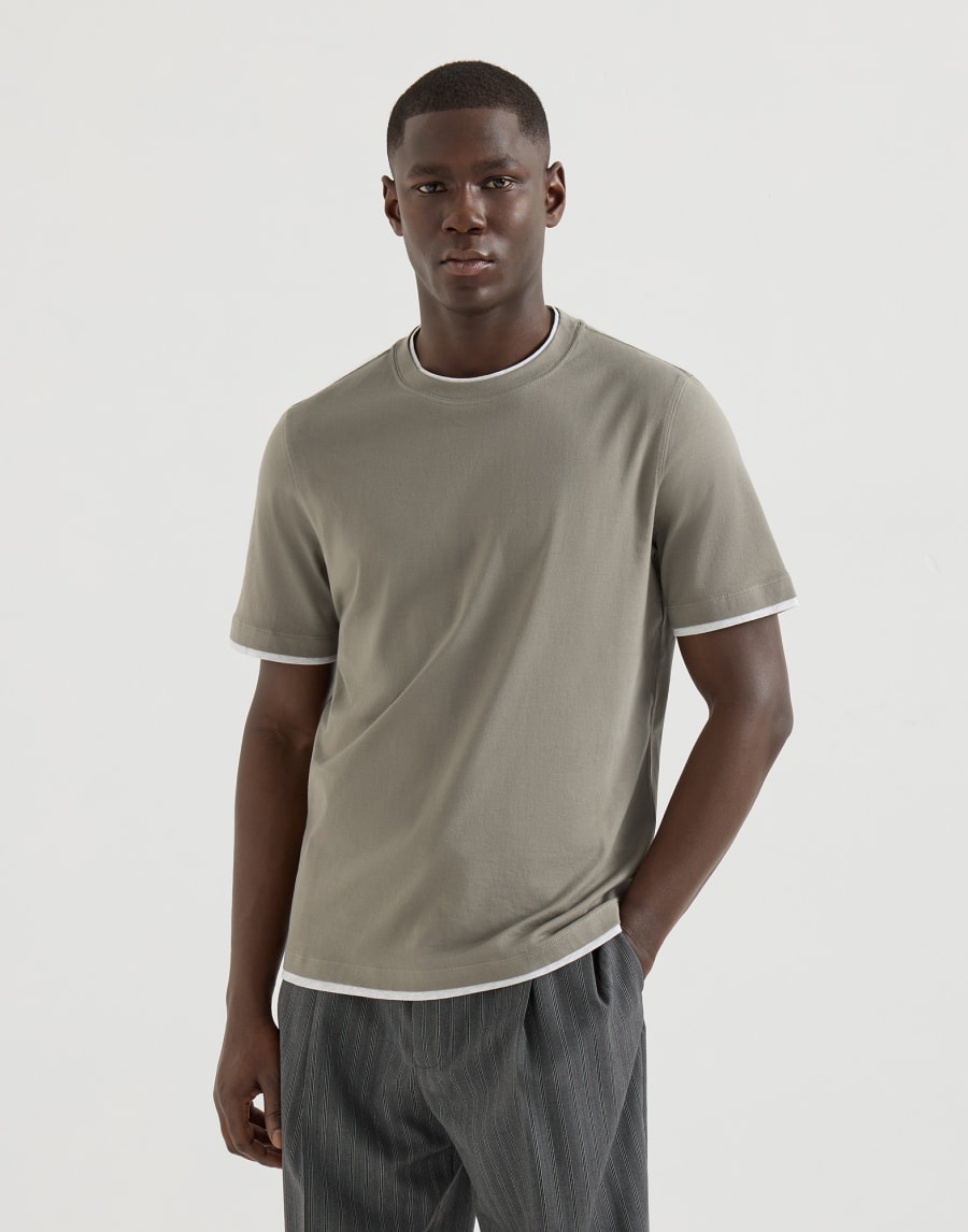 Camiseta con capas de imitación Khaki Hombre - Brunello Cucinelli