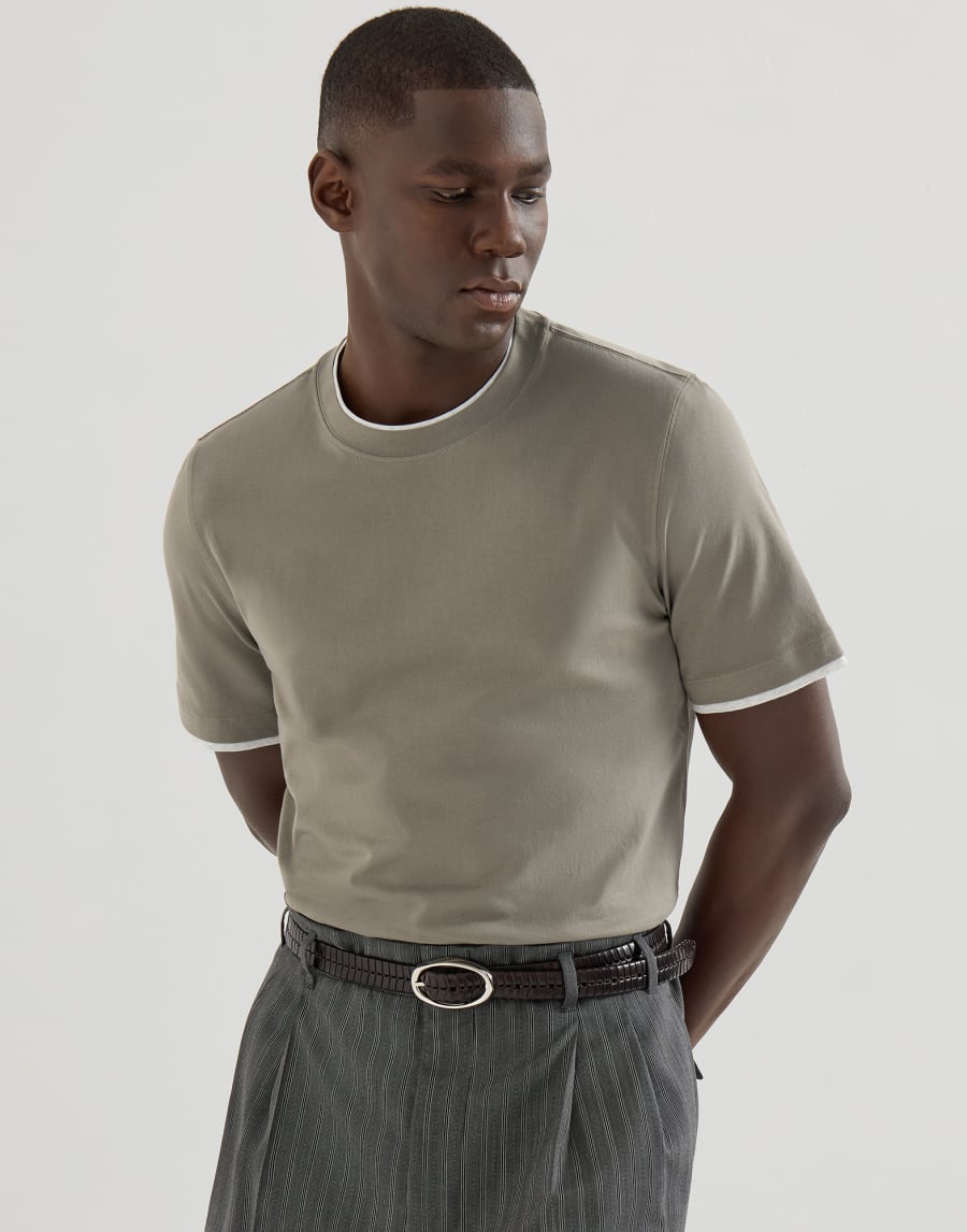 Camiseta con capas de imitación Khaki Hombre - Brunello Cucinelli