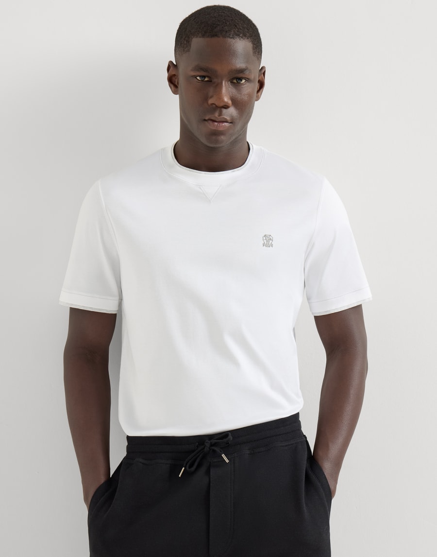 T-shirt with faux-layering White Man - Brunello Cucinelli