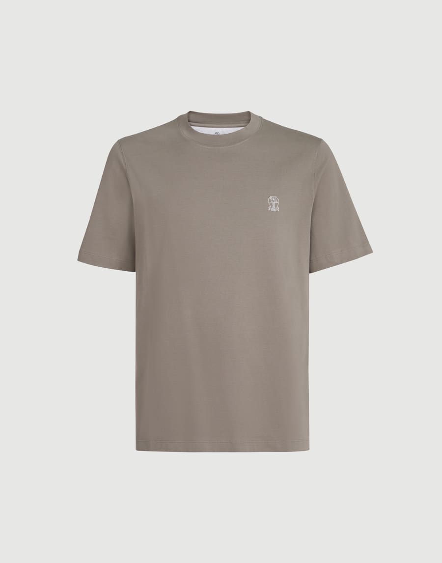 Jersey T-shirt with logo Khaki Man - Brunello Cucinelli