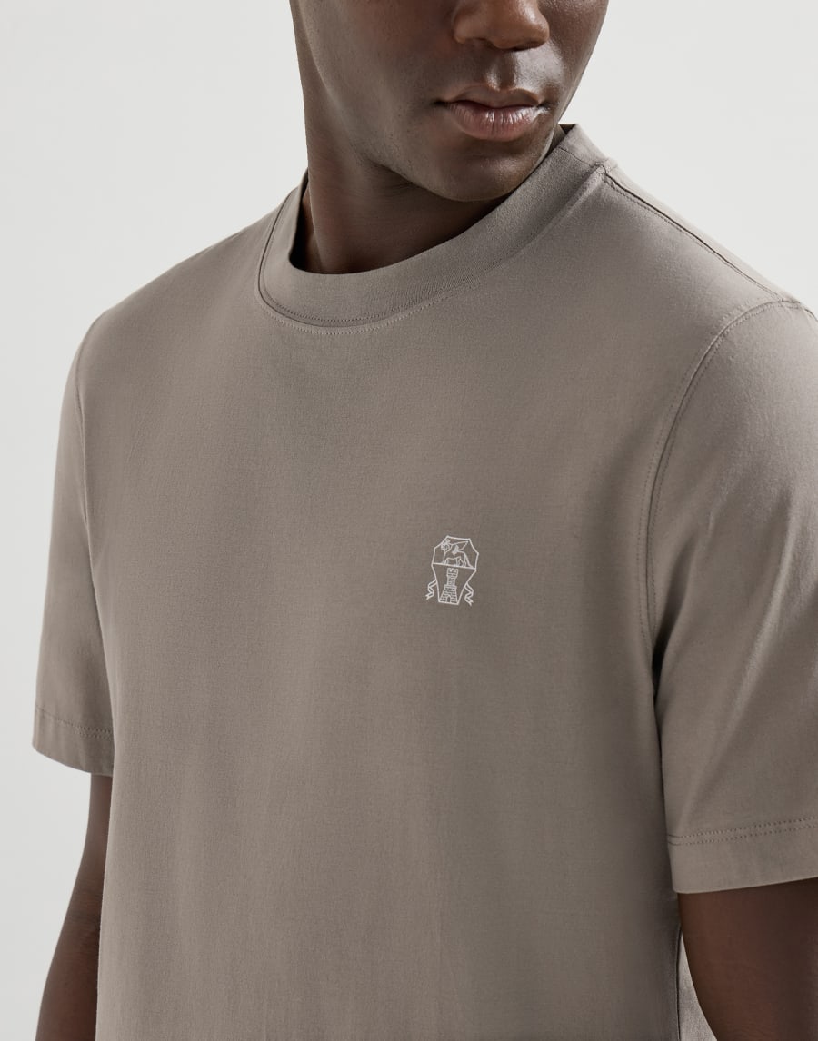 Jersey T-shirt with logo Khaki Man - Brunello Cucinelli