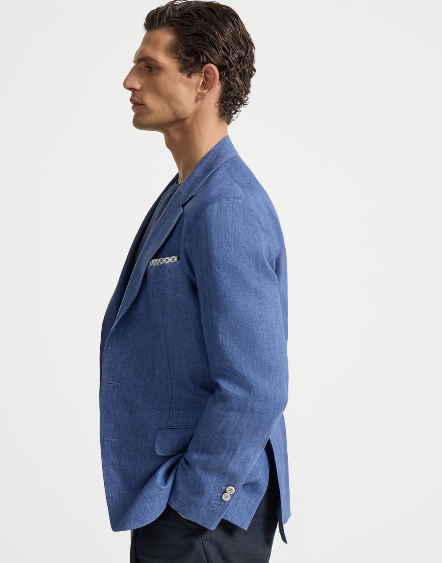 Linen unconstructed blazer Denim Man - Brunello Cucinelli