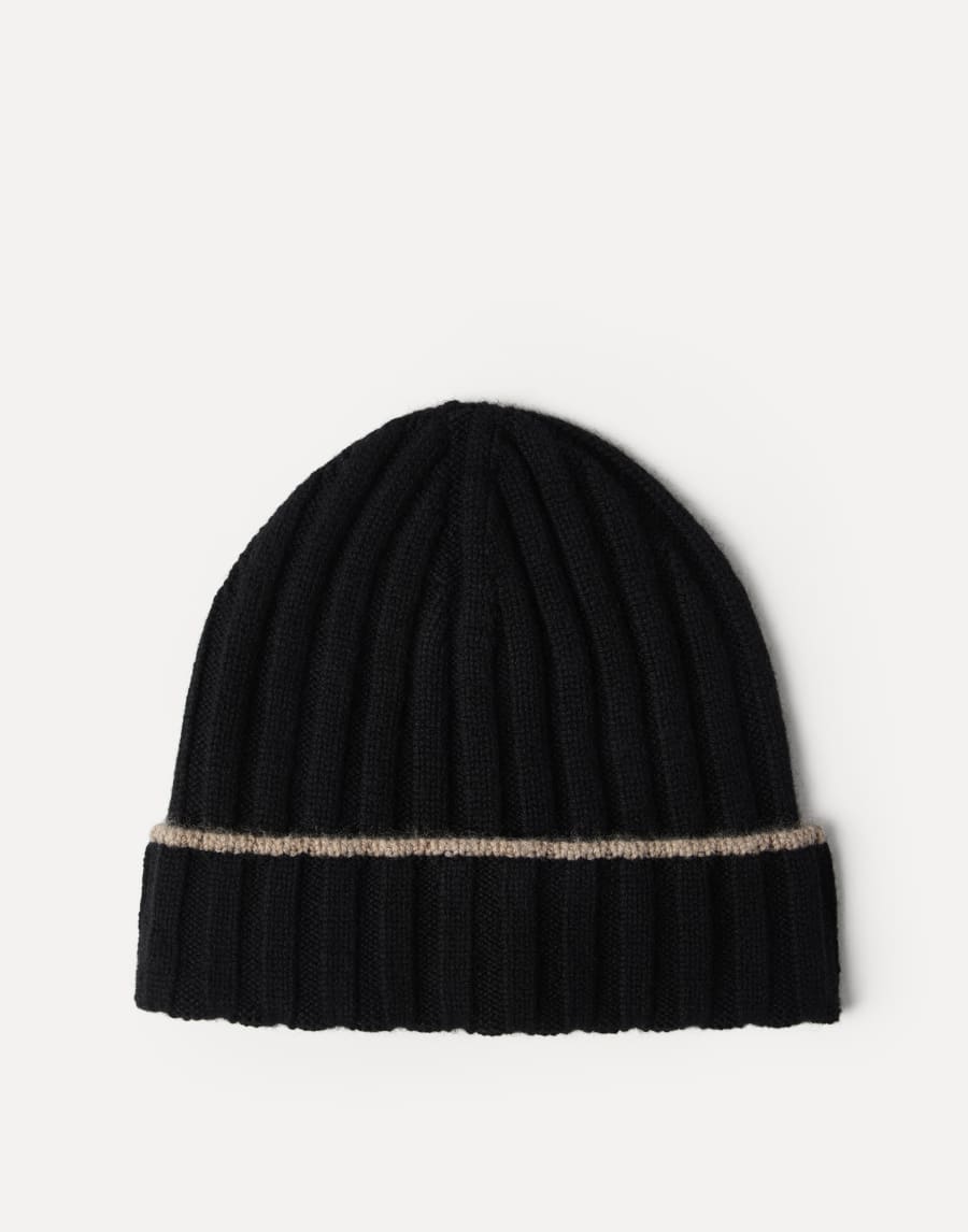 Cashmere rib knit beanie Black Man - Brunello Cucinelli