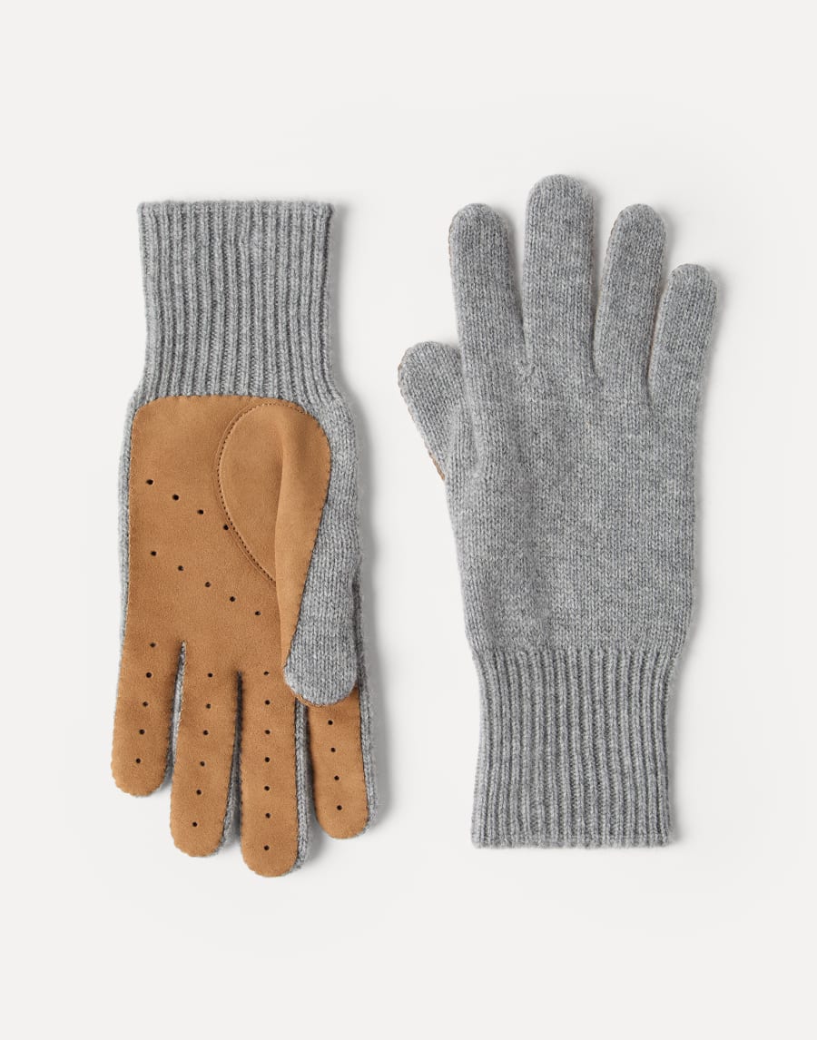 Cashmere and suede gloves Light Grey Man - Brunello Cucinelli