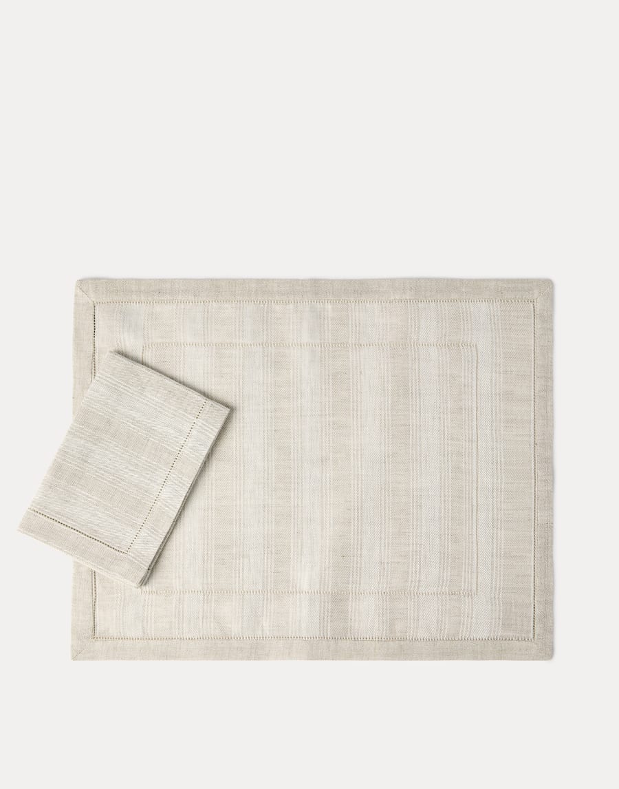 Striped linen placemat and napkin set Lessivè Lifestyle - Brunello Cucinelli