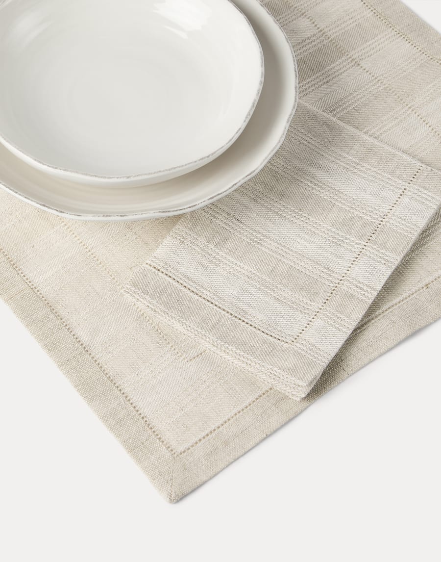 Striped linen placemat and napkin set Lessivè Lifestyle - Brunello Cucinelli