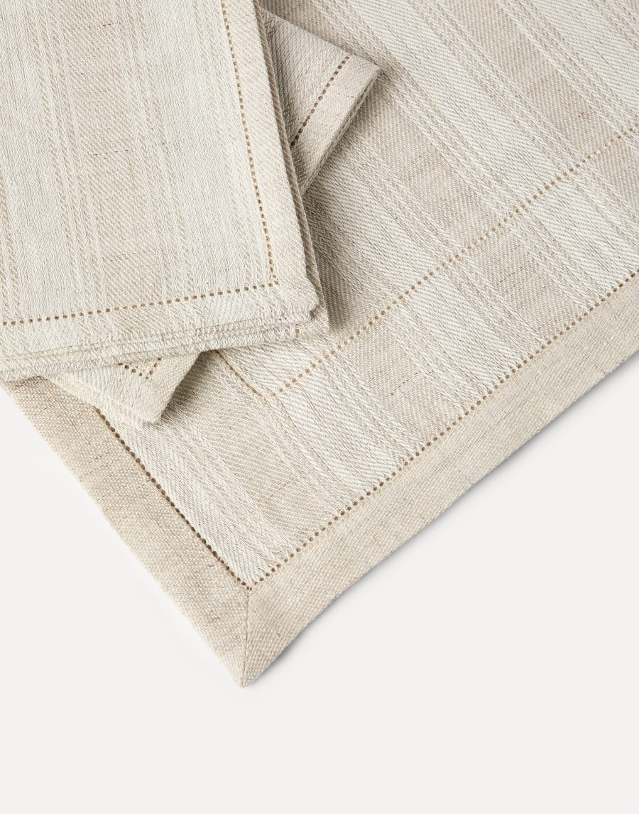 Striped linen runner and 2 napkins set Lessivè Lifestyle - Brunello Cucinelli