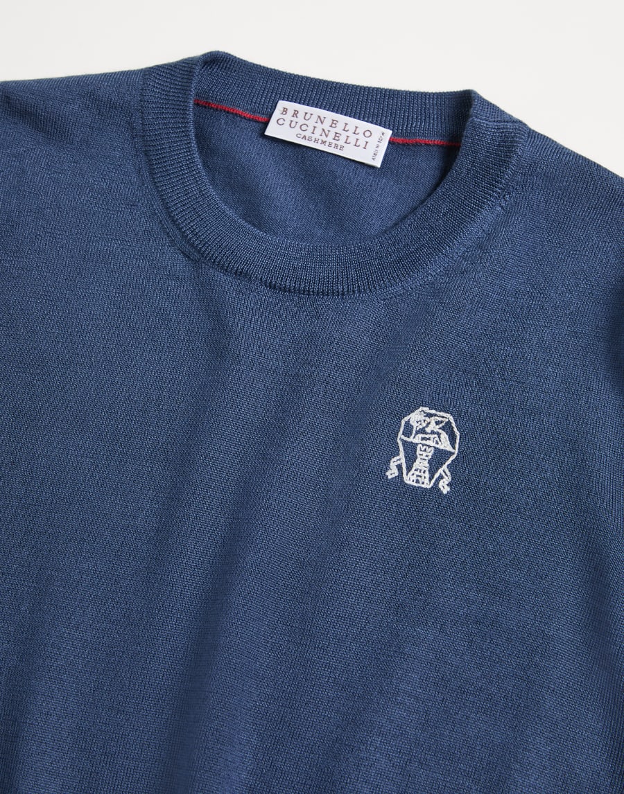 Lightweight sweater with embroidery Sky Blue Boys - Brunello Cucinelli