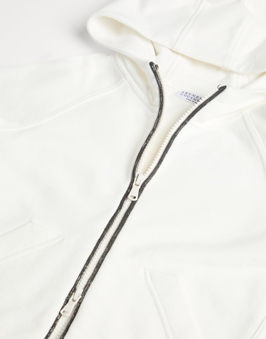 Hooded sweatshirt with zipper and monili Off-White Girls - Brunello Cucinelli