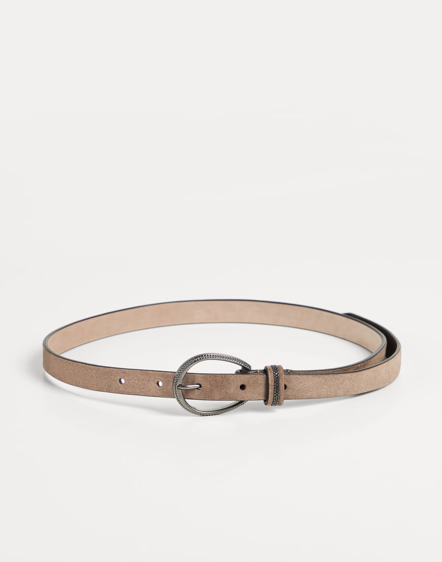 镶珠装饰绒面革腰带 棕色 女童 - Brunello Cucinelli