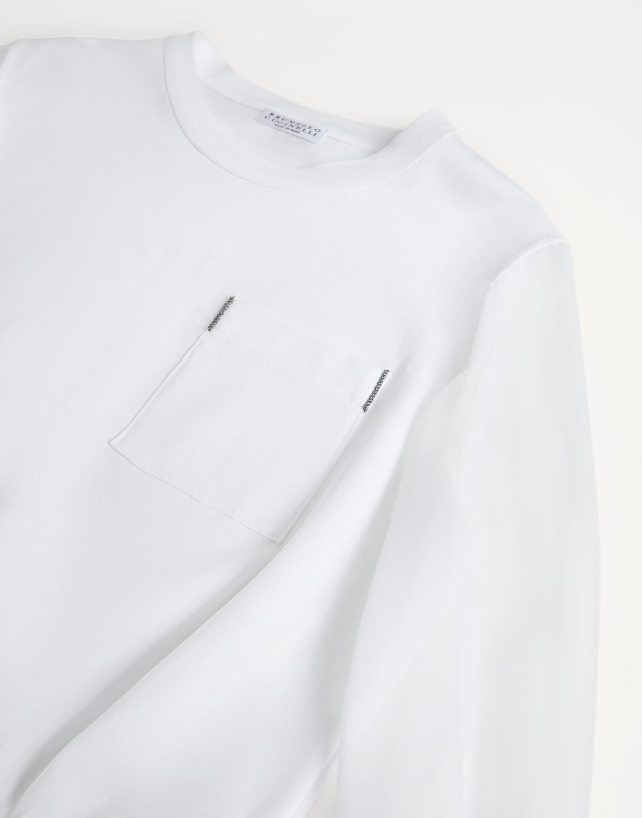 装饰镶珠的T恤衫 白色 女童 - Brunello Cucinelli