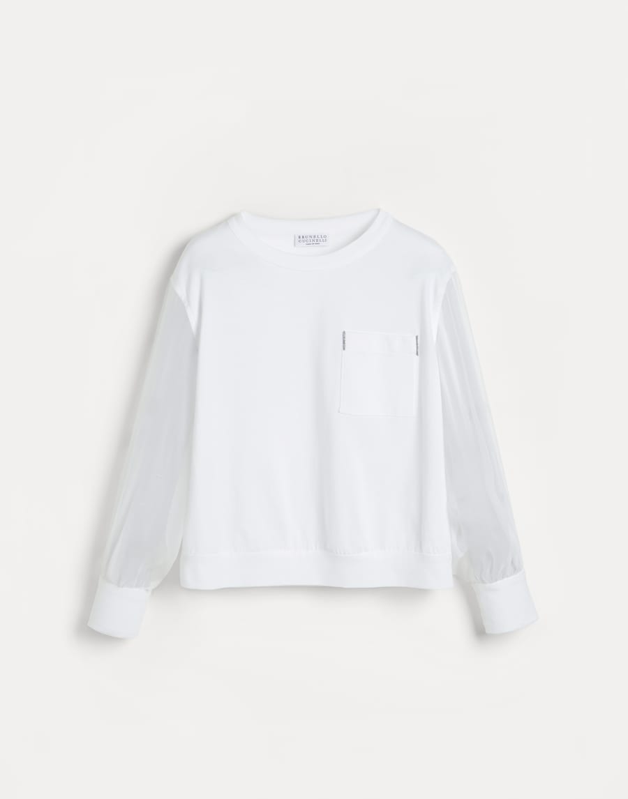 装饰镶珠的T恤衫 白色 女童 - Brunello Cucinelli
