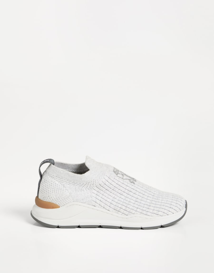 徽标装饰针织套穿运动鞋 白色 男童 - Brunello Cucinelli