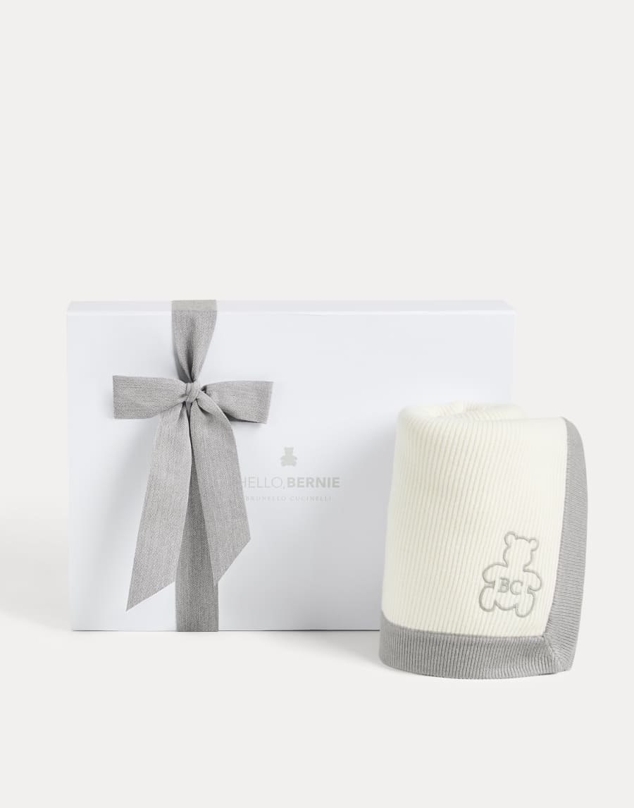 伯尼小熊幼童罗纹针织盖毯 卵石 幼童 - Brunello Cucinelli