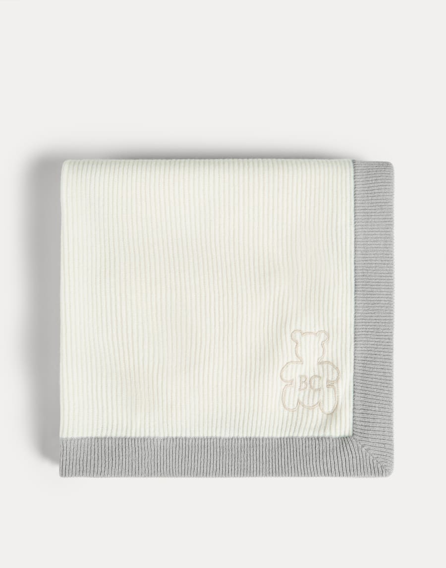伯尼小熊幼童罗纹针织盖毯 卵石 幼童 - Brunello Cucinelli