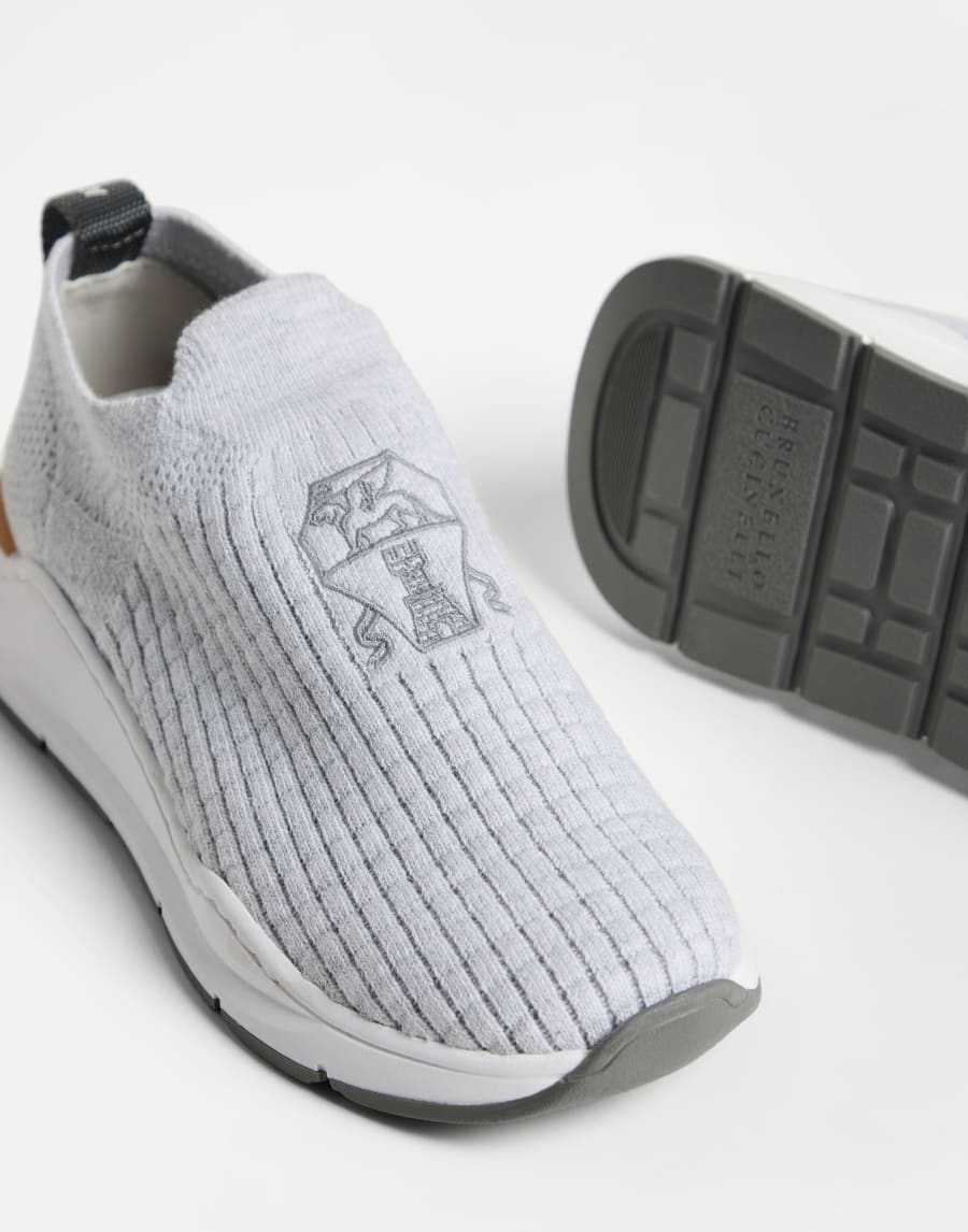 徽标装饰针织套穿运动鞋 白色 男童 - Brunello Cucinelli