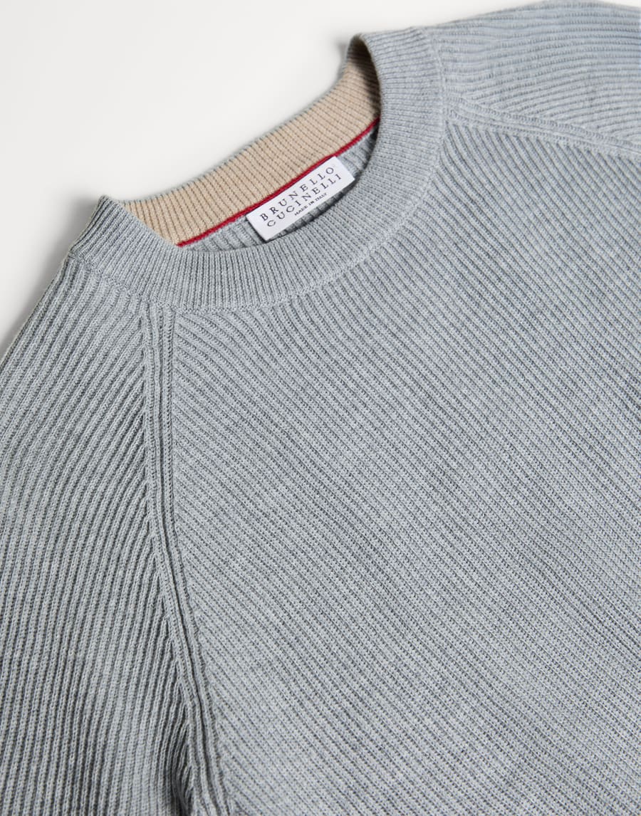 Cotton English rib sweater Light Grey Boys - Brunello Cucinelli