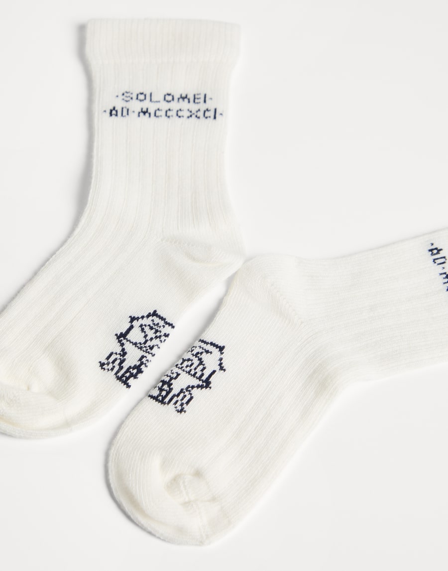 Cotton knit socks with intarsia Navy Blue Boys - Brunello Cucinelli
