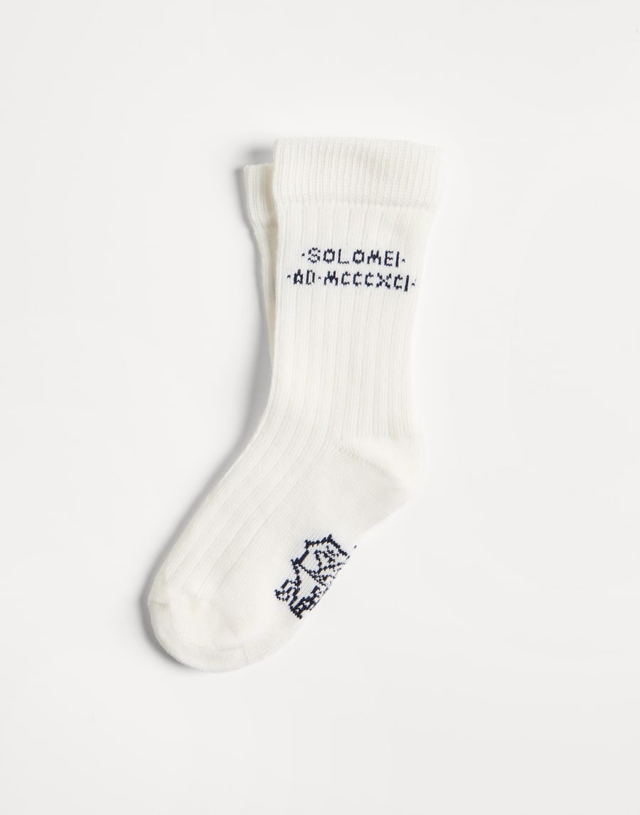 Cotton knit socks with intarsia Navy Blue Boys - Brunello Cucinelli