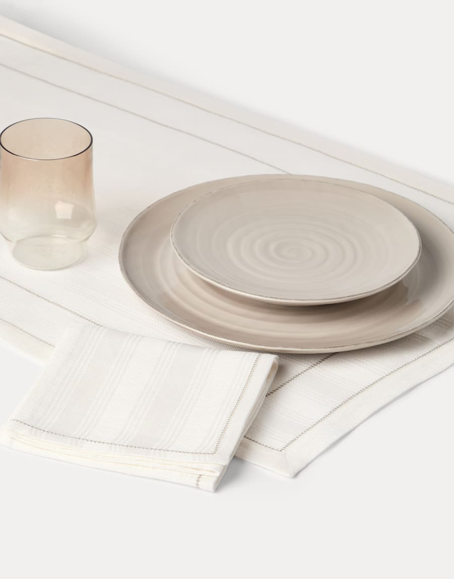 Striped linen runner and 2 napkins set Buff Lifestyle - Brunello Cucinelli