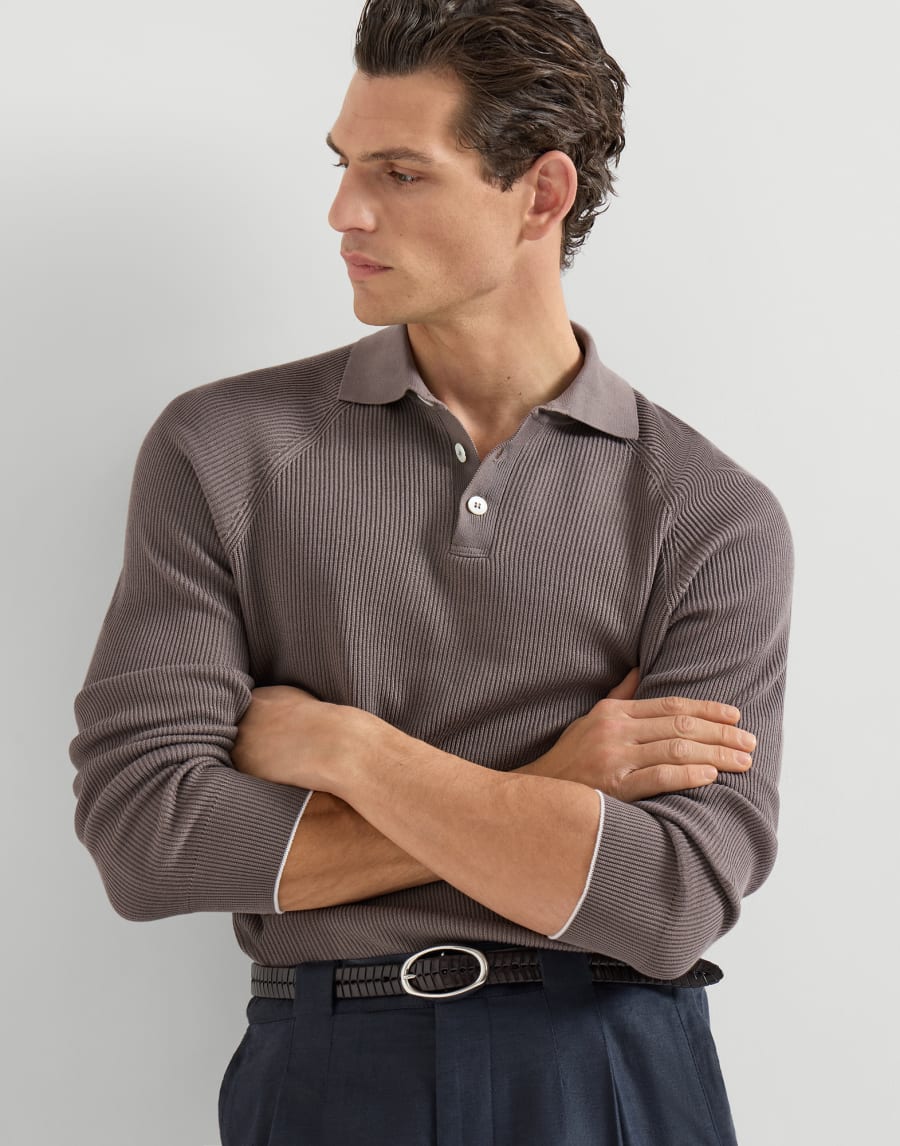 Rib knit polo Hazelnut Man - Brunello Cucinelli