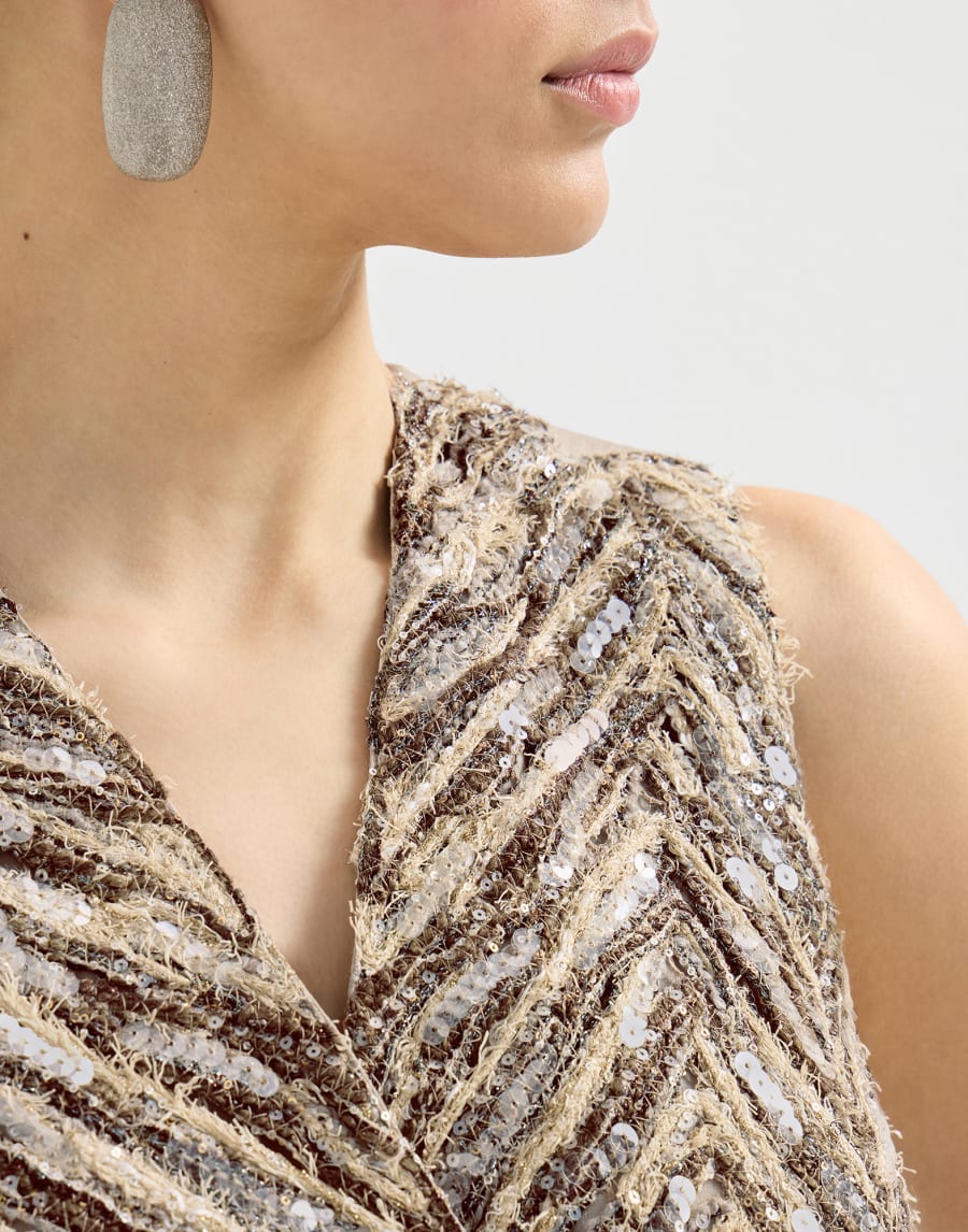 Chaleco Dazzling Chevron Embroidery Marrón Mujer - Brunello Cucinelli