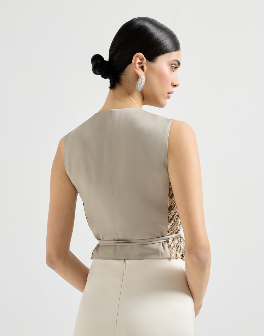 耀眼鱼骨纹绣花马甲背心 棕色 女款 - Brunello Cucinelli