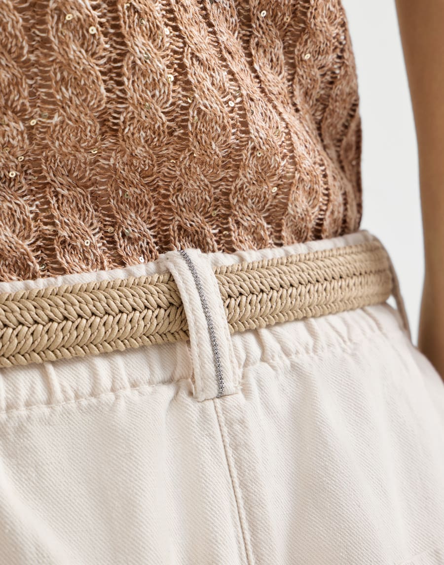 Baggy shorts with monili Chalk Woman - Brunello Cucinelli