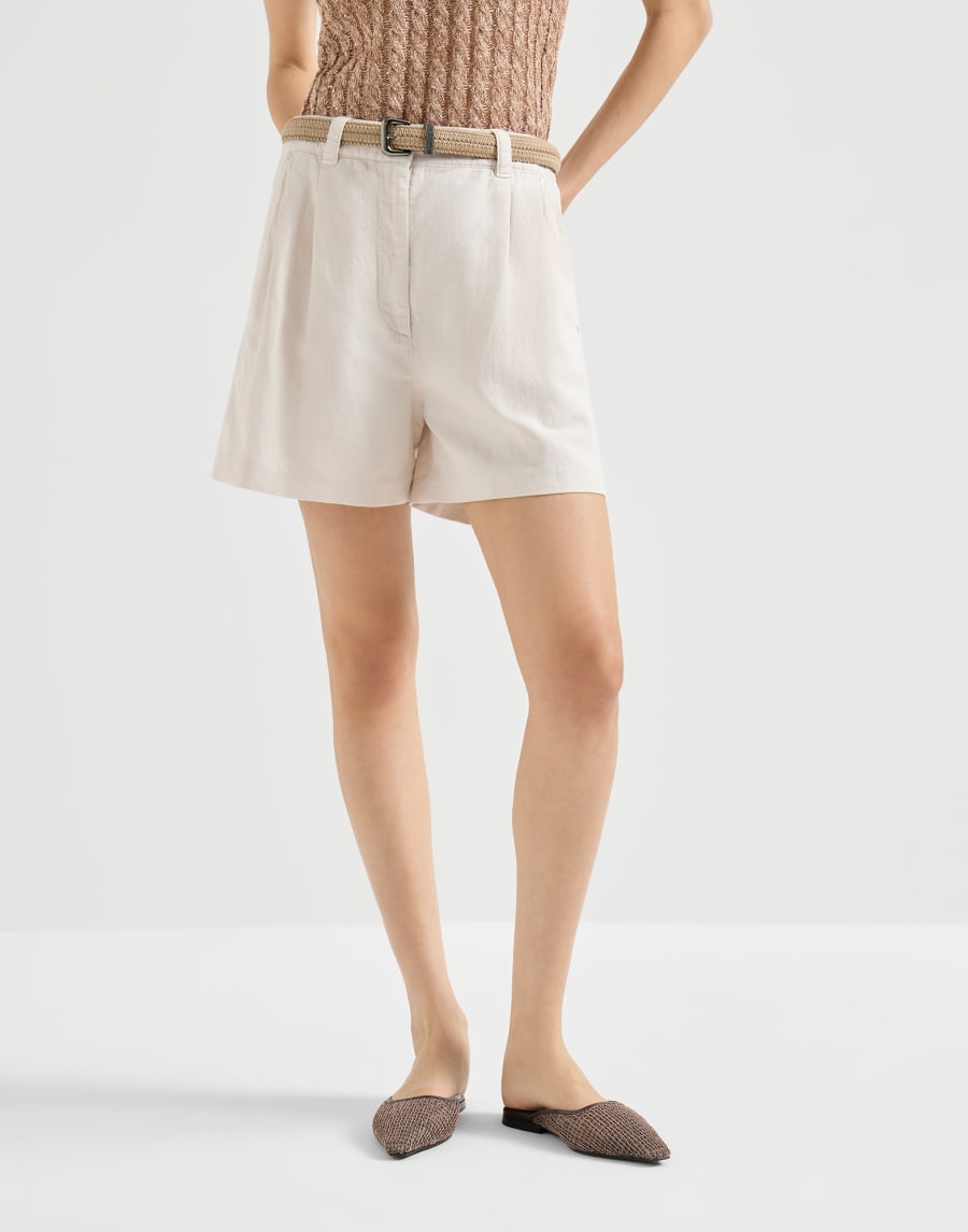 Baggy shorts with monili Chalk Woman - Brunello Cucinelli